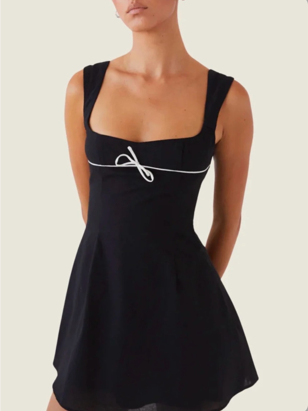 Peppermayo Black Mini Dress with White Tie Detail Size 4 - Picture 2 of 8